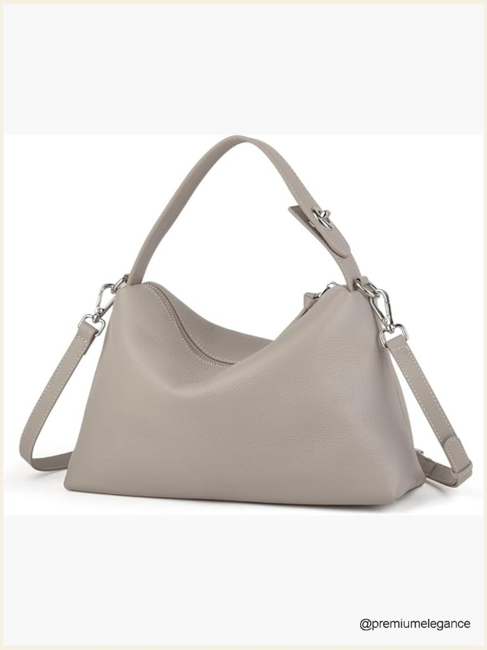 Premium Full-Grained Leather Slouchy Hobo Crossbody Bag with Adjustable Strap